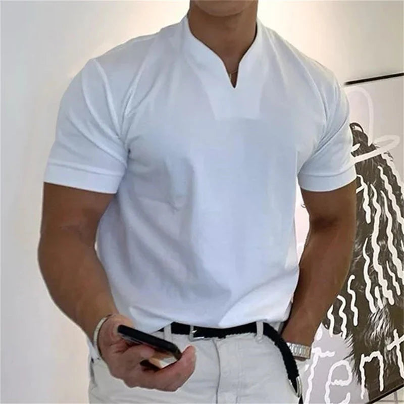 👕SCONTO DEL 60% ORA! 💎 T-shirt da uomo a maniche corte con scollo a V, stile business, in misto cotone traspirante, vestibilità classica e disponibile fino alla taglia 5XL ✨
