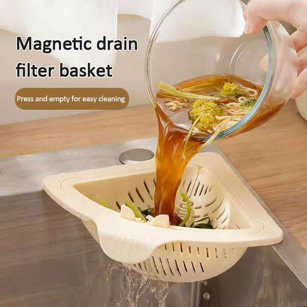 Magnetic triangular drain basket