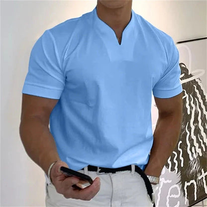 👕SCONTO DEL 60% ORA! 💎 T-shirt da uomo a maniche corte con scollo a V, stile business, in misto cotone traspirante, vestibilità classica e disponibile fino alla taglia 5XL ✨