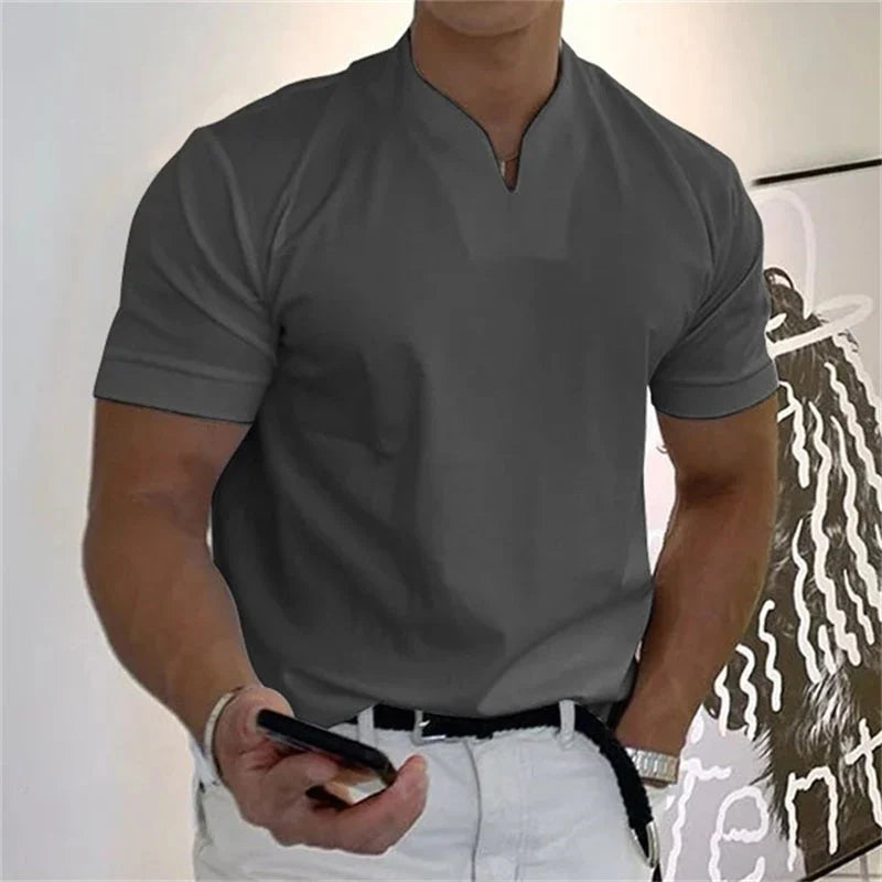 👕SCONTO DEL 60% ORA! 💎 T-shirt da uomo a maniche corte con scollo a V, stile business, in misto cotone traspirante, vestibilità classica e disponibile fino alla taglia 5XL ✨