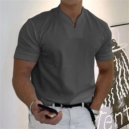 👕SCONTO DEL 60% ORA! 💎 T-shirt da uomo a maniche corte con scollo a V, stile business, in misto cotone traspirante, vestibilità classica e disponibile fino alla taglia 5XL ✨