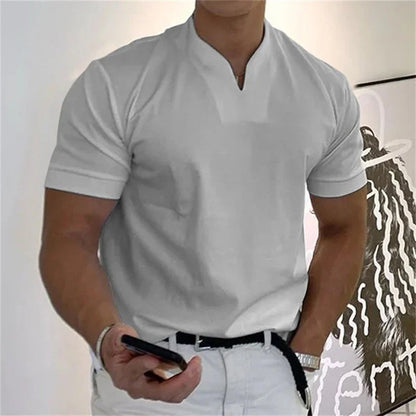 👕SCONTO DEL 60% ORA! 💎 T-shirt da uomo a maniche corte con scollo a V, stile business, in misto cotone traspirante, vestibilità classica e disponibile fino alla taglia 5XL ✨