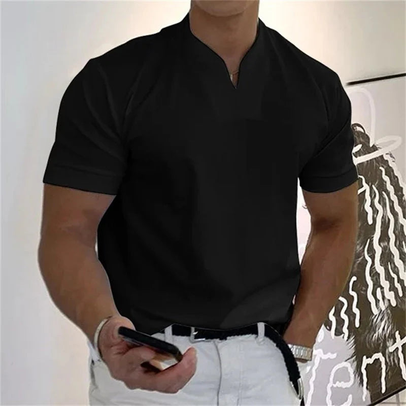 👕SCONTO DEL 60% ORA! 💎 T-shirt da uomo a maniche corte con scollo a V, stile business, in misto cotone traspirante, vestibilità classica e disponibile fino alla taglia 5XL ✨