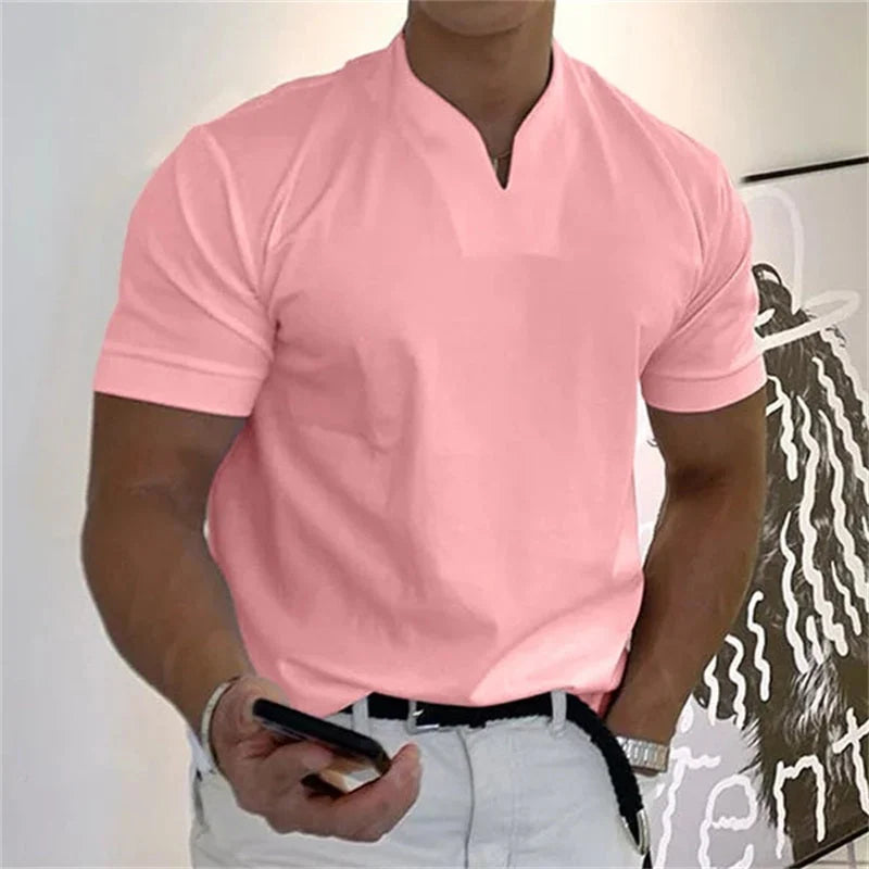 👕SCONTO DEL 60% ORA! 💎 T-shirt da uomo a maniche corte con scollo a V, stile business, in misto cotone traspirante, vestibilità classica e disponibile fino alla taglia 5XL ✨