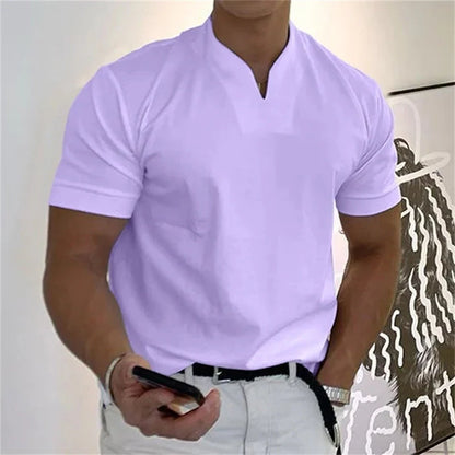 👕SCONTO DEL 60% ORA! 💎 T-shirt da uomo a maniche corte con scollo a V, stile business, in misto cotone traspirante, vestibilità classica e disponibile fino alla taglia 5XL ✨